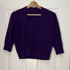 Elegant Women's Purple Cardigan 3/4 Sleeve Sweater